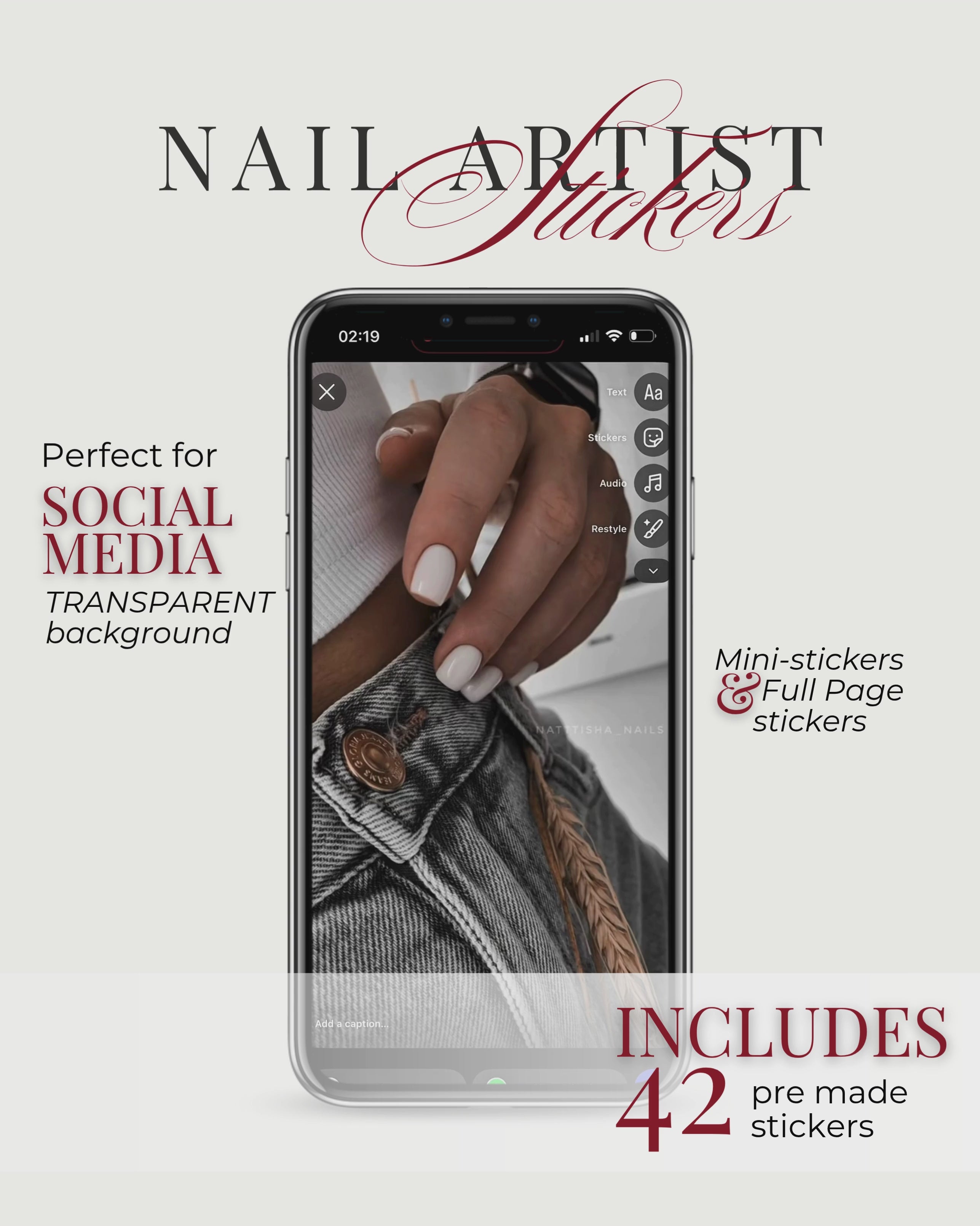 NAIL ARTIST STICKERS - 42 PNG Files